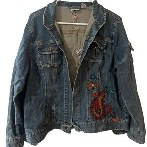 Chico's Blue Embroidered Jean Jacket